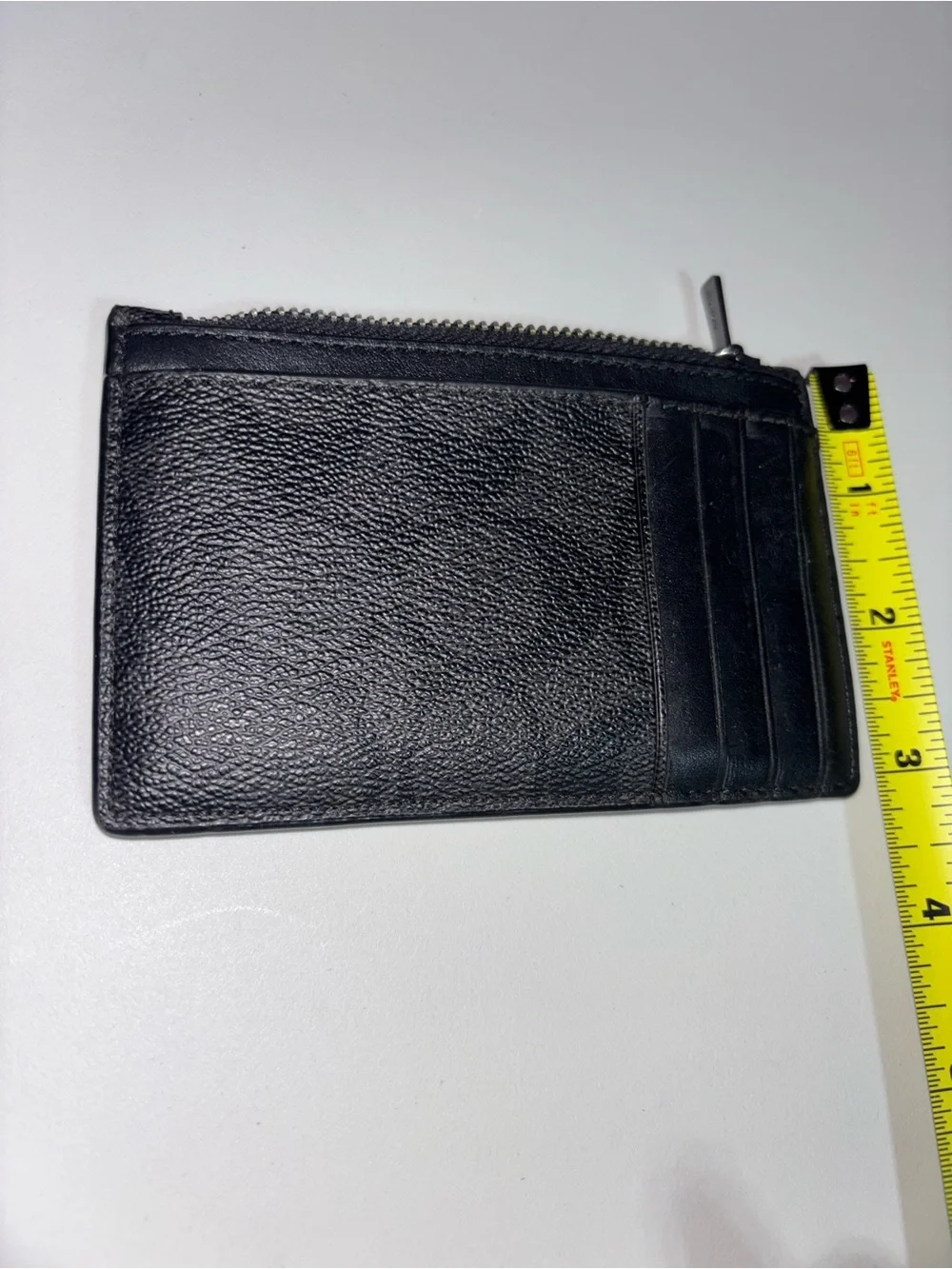 Coach Signature Black Zip Card Case Wallet Leather Coin Pouch